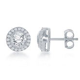 Sterling Silver 7mm Round Halo Stud Earrings
